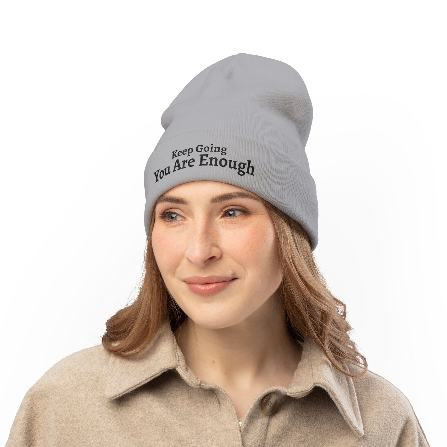 "You Are Enough" Knit Beanie — Embroidered