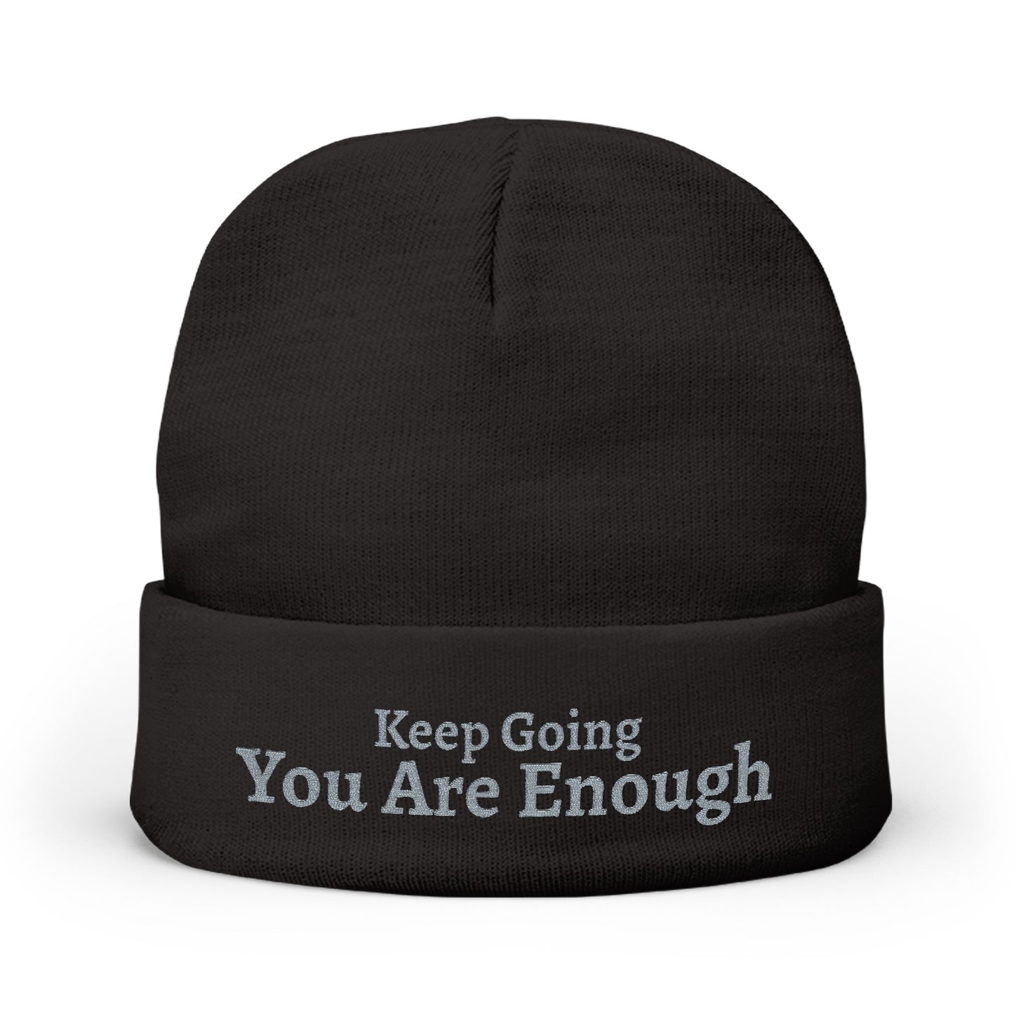 Gorro tejido "Eres Suficiente" — Bordado (oscuro)