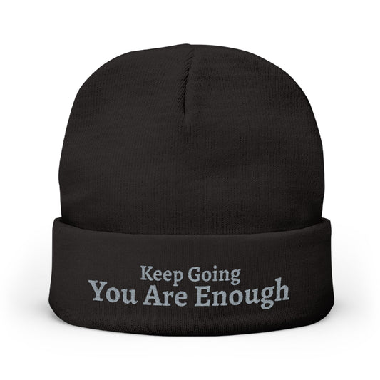 "You Are Enough" Knit Beanie — Embroidered (dark)
