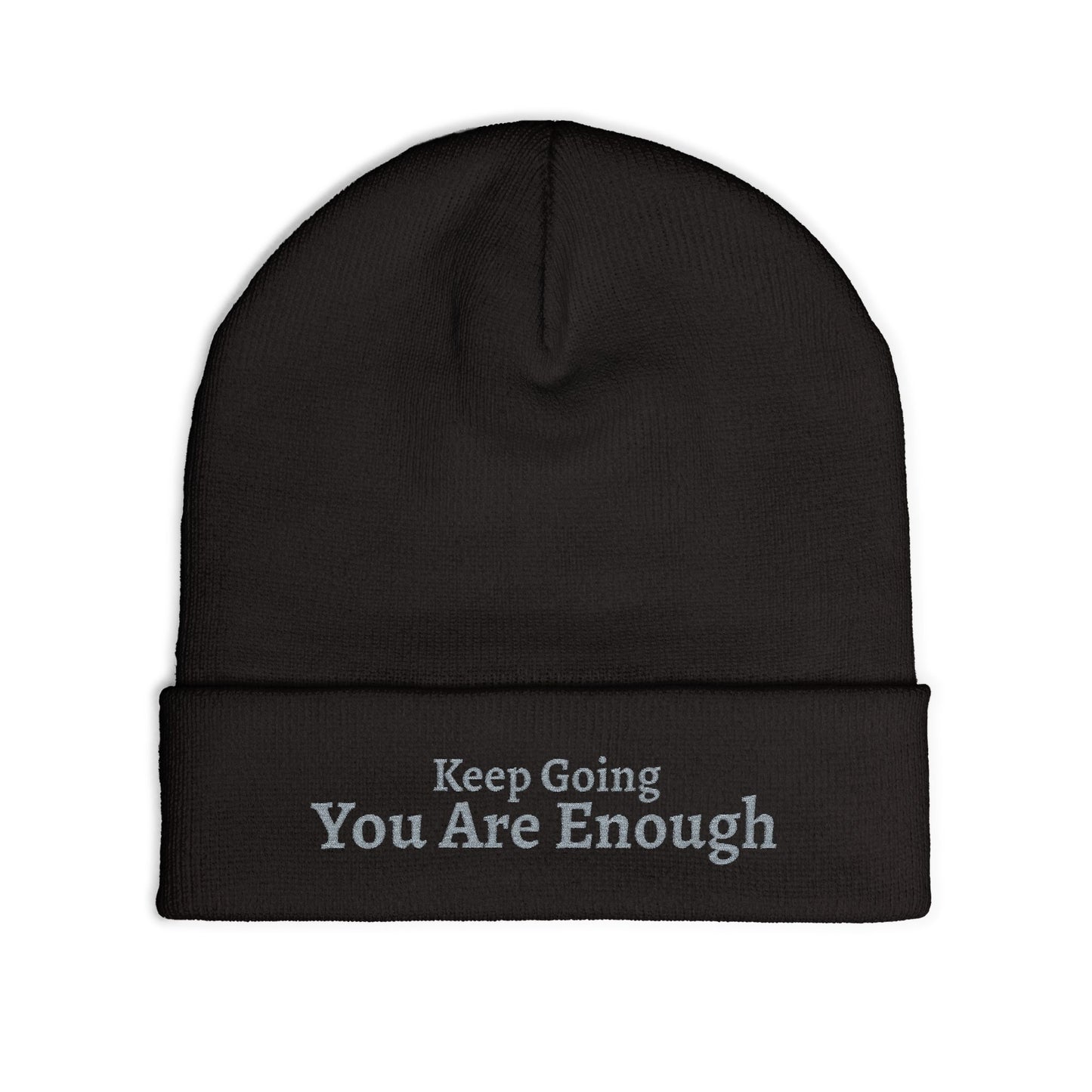 Gorro tejido "Eres Suficiente" — Bordado (oscuro)
