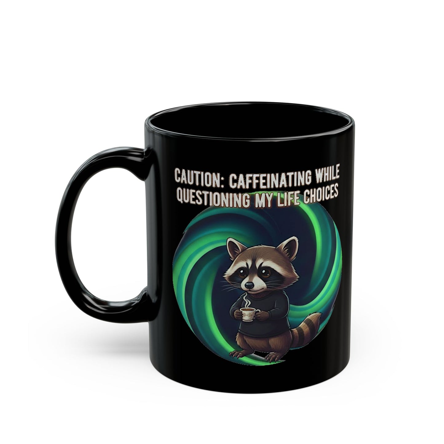 Cafeinándome mientras cuestiono mis decisiones de vida - Taza de café de mapache adorable (325ml/444ml)