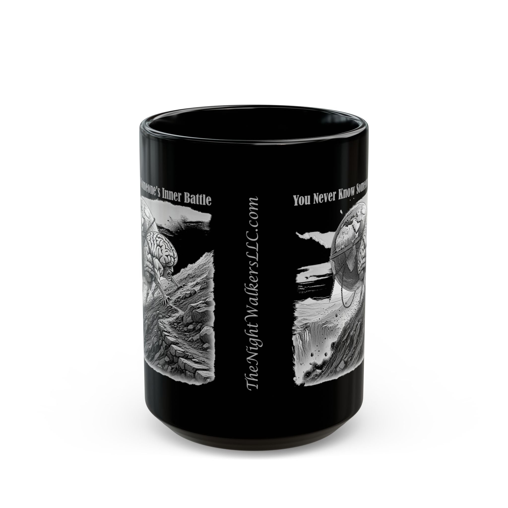 Black Ceramic Mug — 'You Never Know Someone's Inner Battle' Inspirational Mental Health Awareness (11oz/15oz)