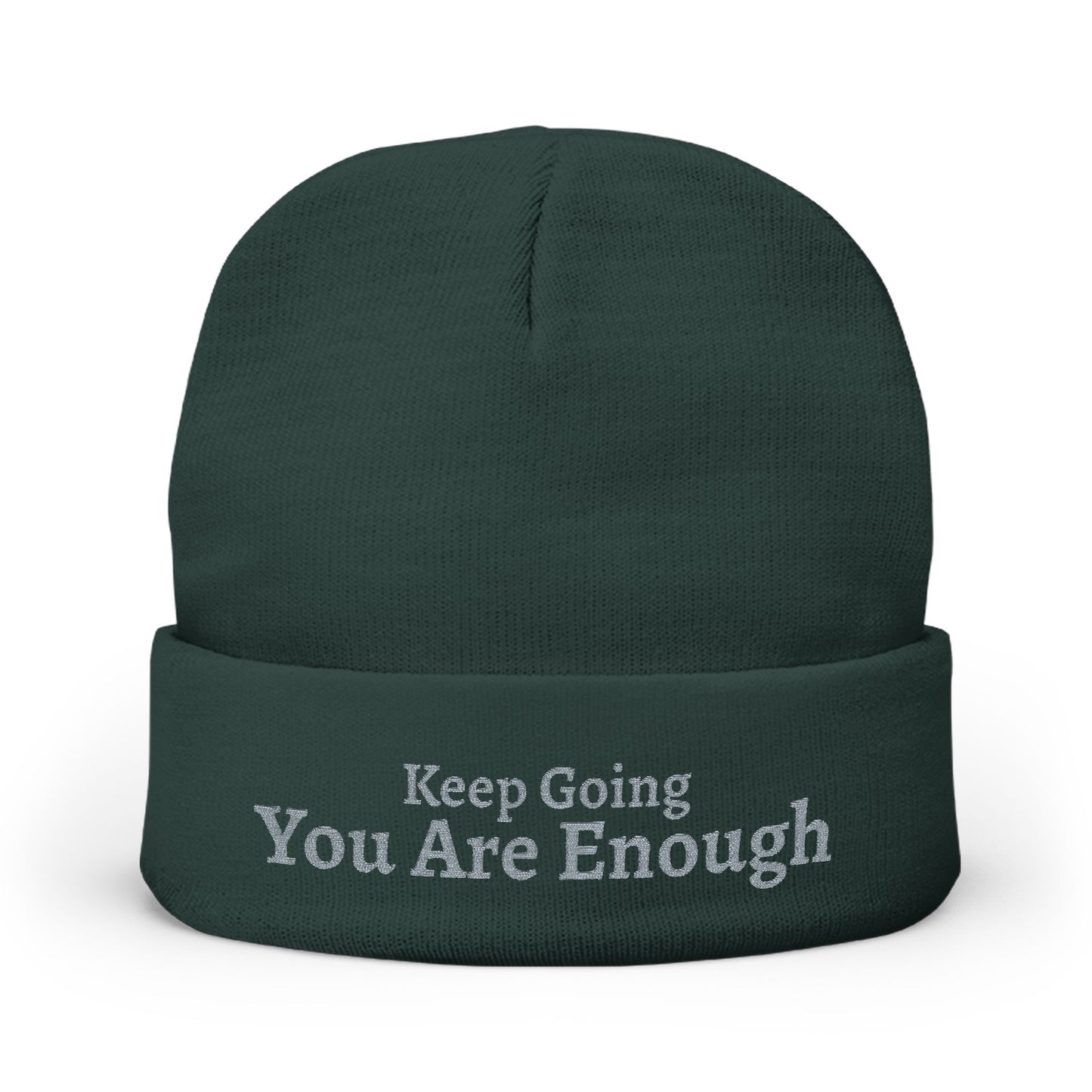 Gorro tejido "Eres Suficiente" — Bordado (oscuro)