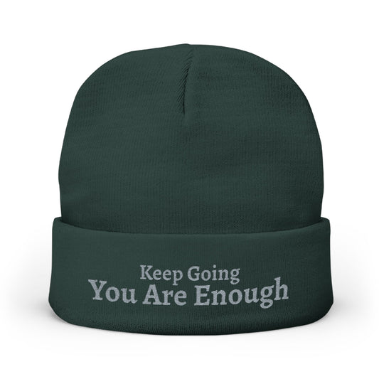 "You Are Enough" Knit Beanie — Embroidered (dark)