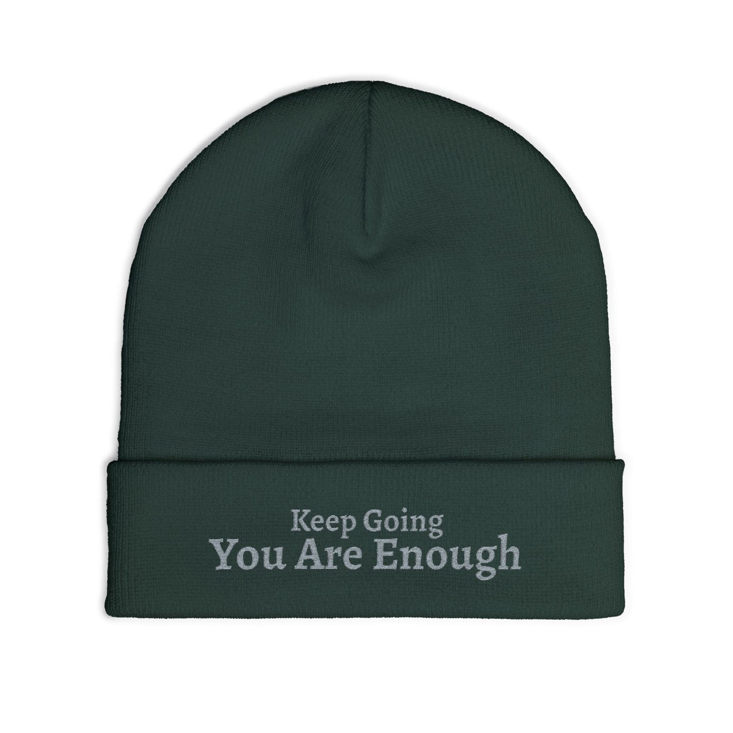 Gorro tejido "Eres Suficiente" — Bordado (oscuro)