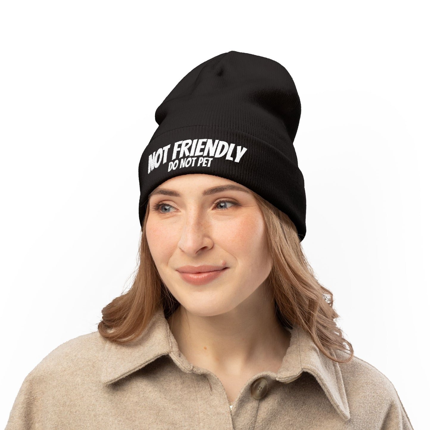 Not Friendly - Knit Beanie (Embroidery) Dark